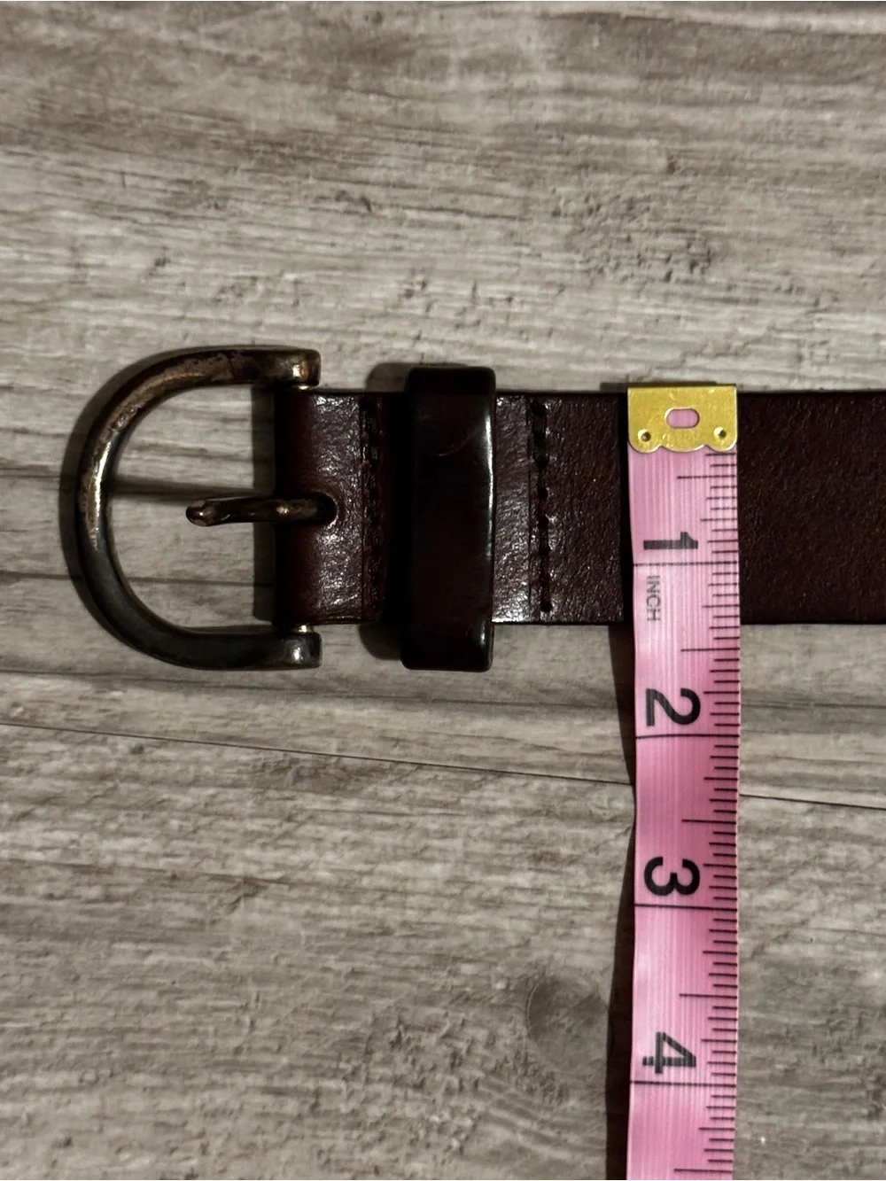 Classic Women's Brown Leather Belt with Distressed Silver Buckle